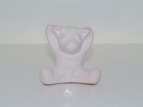 Hjorth keramik miniature figurHvid bjørneunge med arme op