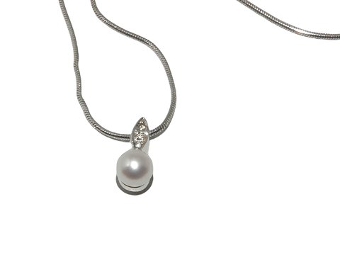 Sterlingsølv og HvidguldSmal halskæde med perle