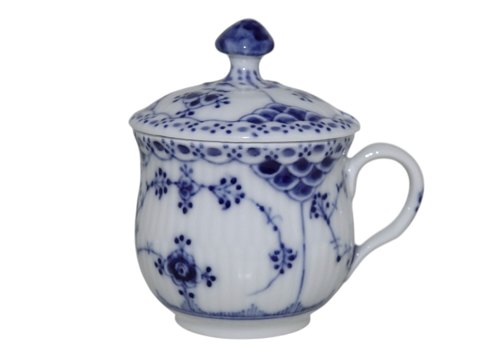 Blue Fluted Half LaceLidded mustard jar from 1923