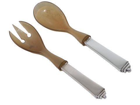 Georg Jensen Pyramide sterling sølvLillle salatsæt med horn 15 cm.
