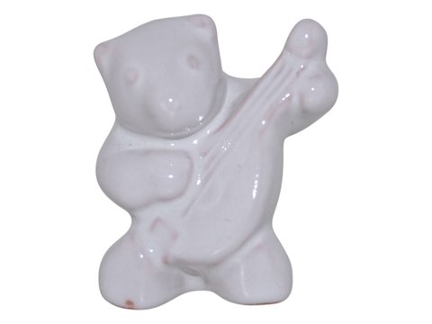 Hjorth keramik miniature figurHvid bjørneunge med mandolin
