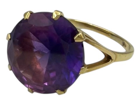 Herman Siersbol 14-carat goldRing with large amethyst stone - Size 62