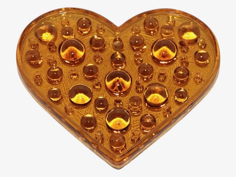 Svensk glasværk Solfanger i form af karamelfarvet  hjerte