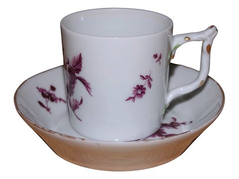 Royal CopenhagenAntique coffee cup with purple flowers, green leaves and gold from 1800