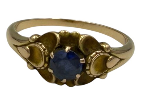 Georg Jensen 14 carat gold ring with blue sapphire from 1933-1944 - Size 61