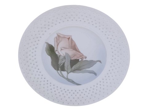 Royal Copenhagen Art Nouveau frokosttallerken med rose på prikket form fra 1898-1923