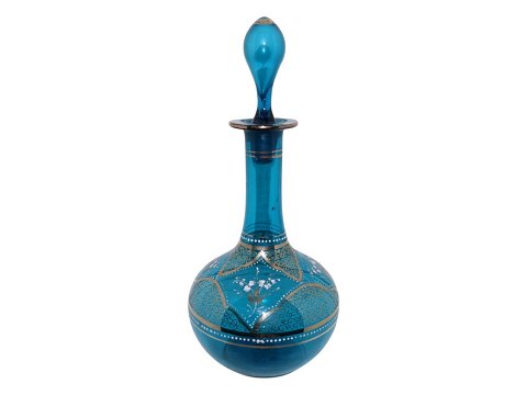 Bøhmisk glasKaraffel i turkisblåt glas med dekoration fra ca. 1940-1950