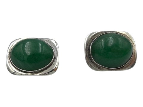 Bent Knudsen SilverPair of large cufflinks with large green agate from 1970