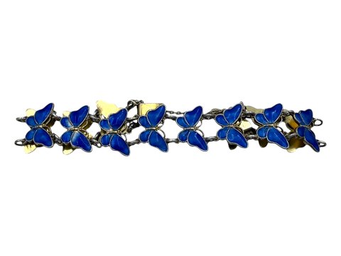 Volmer Bahner & Co sterling sølvArmbånd med blå emalje sommerfugle
