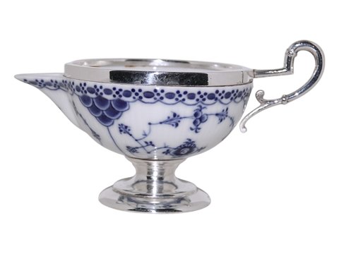 Blue Fluted Half LaceCreamer with silver plate stand and handles from 1890-1905
