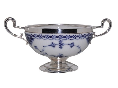 Blue Fluted Half LaceSugar bowl with silver plate stand and handles from 1890-1905