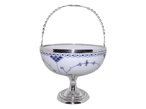 Blue Fluted Half LaceBowl for strawberies with silver plate stand and handles from 1890-1905