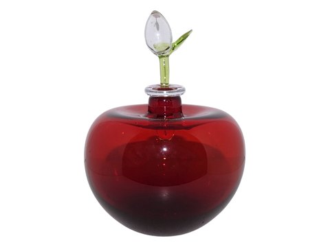 Mulig svensk kunstglasParfumeflakon i rødt glas med grøn prop