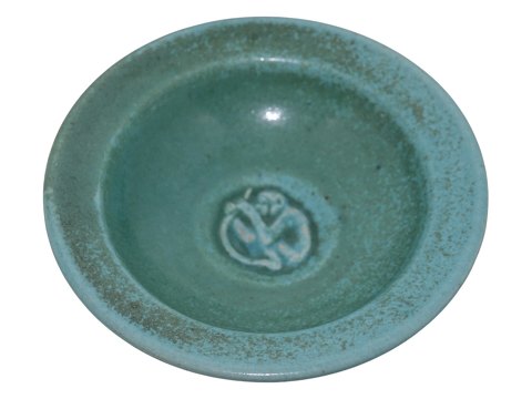 SaxboBowl with green glaze and ferret motif