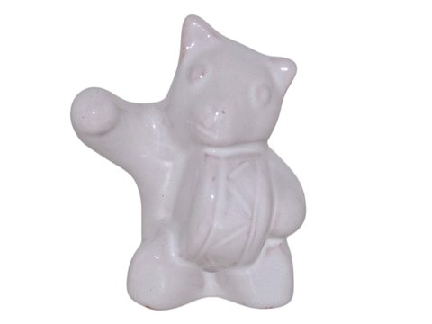 Hjorth keramik miniature figurHvid bjørneunge med tromme