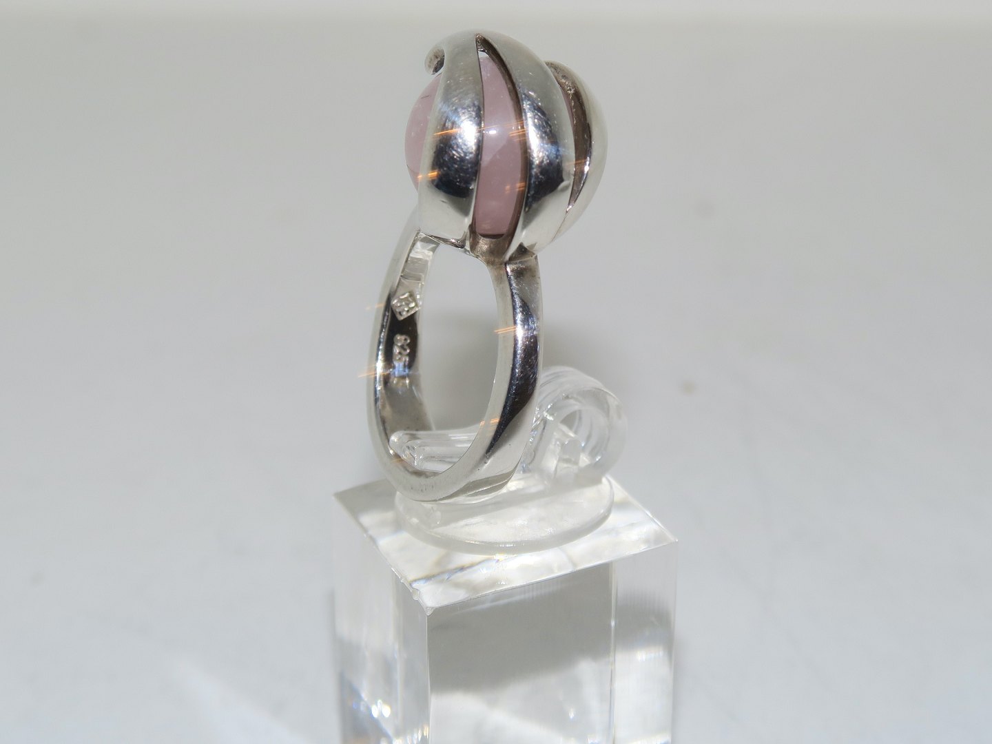 Antik K - Dansk design sølv * * Høj Moderne med lyserød sten - St
